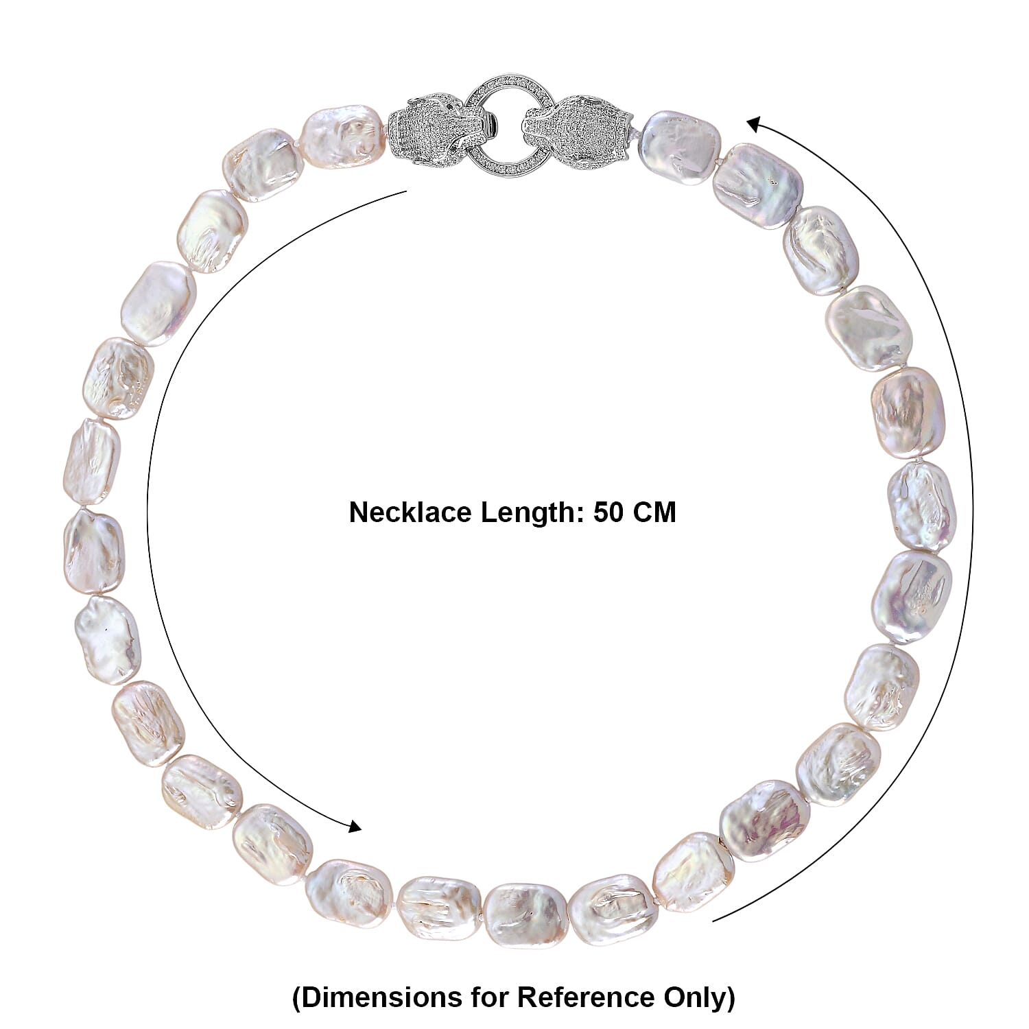 White Keshi Pearl, White Cubic Zirconia & Green Cubic Zirconia Beads Necklace with Clasp (Size - 20) 202.00 Ct.