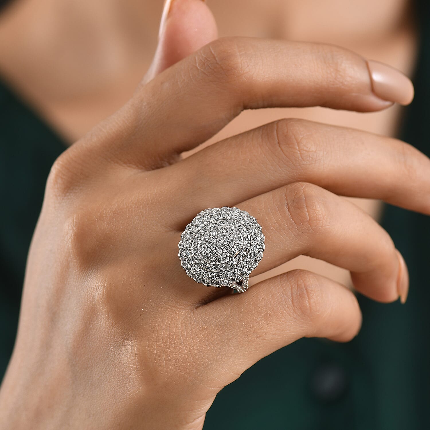 Luxuriant - Lab Grown Diamond (SI-G-H) Cluster Ring in Rhodium Overlay Sterling Silver 2.00 Ct.