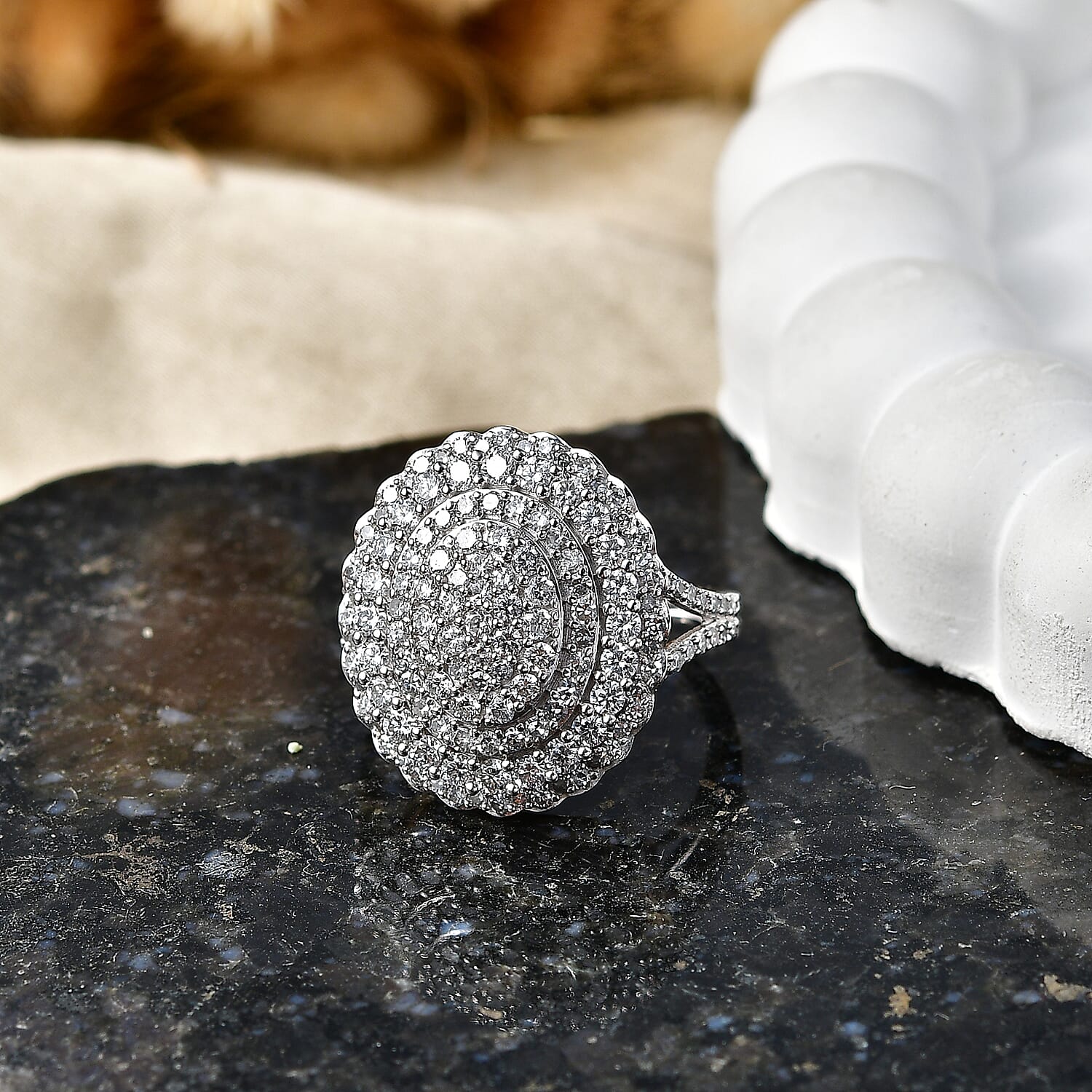 Luxuriant - Lab Grown Diamond (SI-G-H) Cluster Ring in Rhodium Overlay Sterling Silver 2.00 Ct.