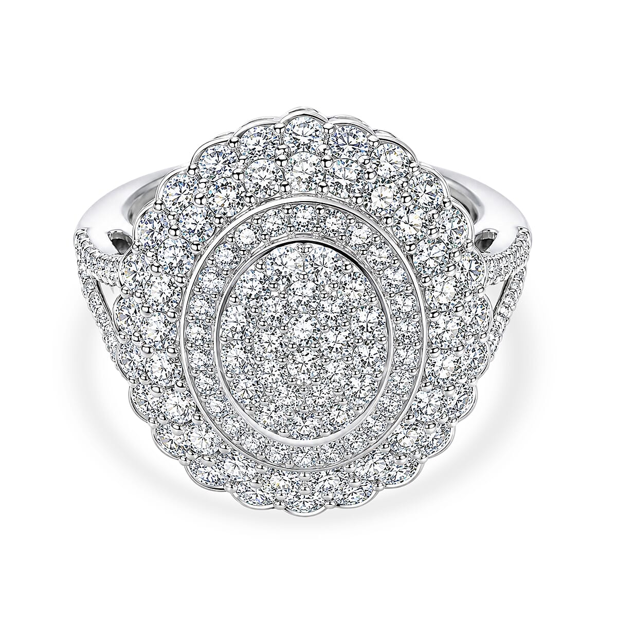 Luxuriant - Lab Grown Diamond (SI-G-H) Cluster Ring in Rhodium Overlay Sterling Silver 1.93 Ct.