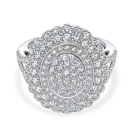 Luxuriant - Lab Grown Diamond (SI-G-H) Cluster Ring in Rhodium Overlay Sterling Silver 1.93 Ct.