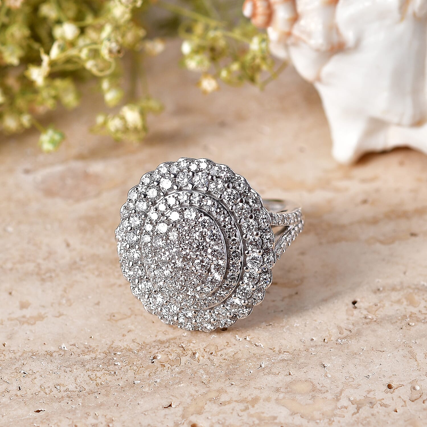 Luxuriant - Lab Grown Diamond (SI-G-H) Cluster Ring in Rhodium Overlay Sterling Silver 1.93 Ct.