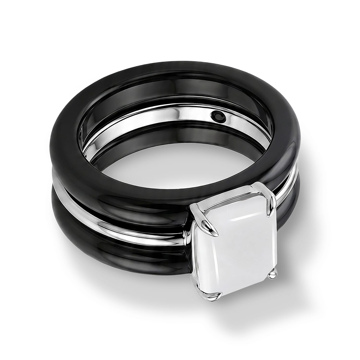 GP - White Jade, Blue Sapphire & Black Jade Ring in Rhodium OverlaySterling Silver 18.70 Ct.