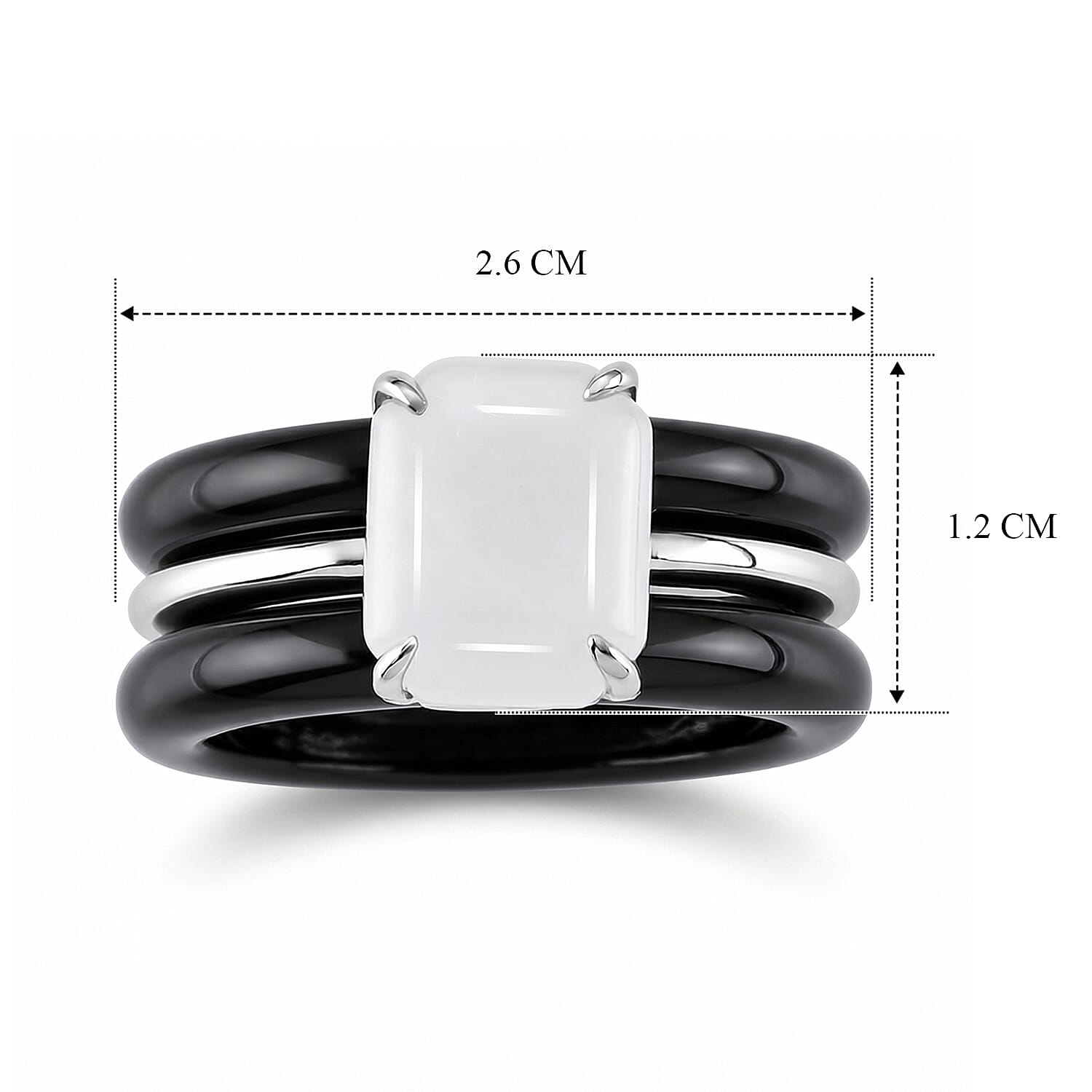 GP - White Jade, Blue Sapphire & Black Jade Ring in Rhodium OverlaySterling Silver 18.70 Ct.