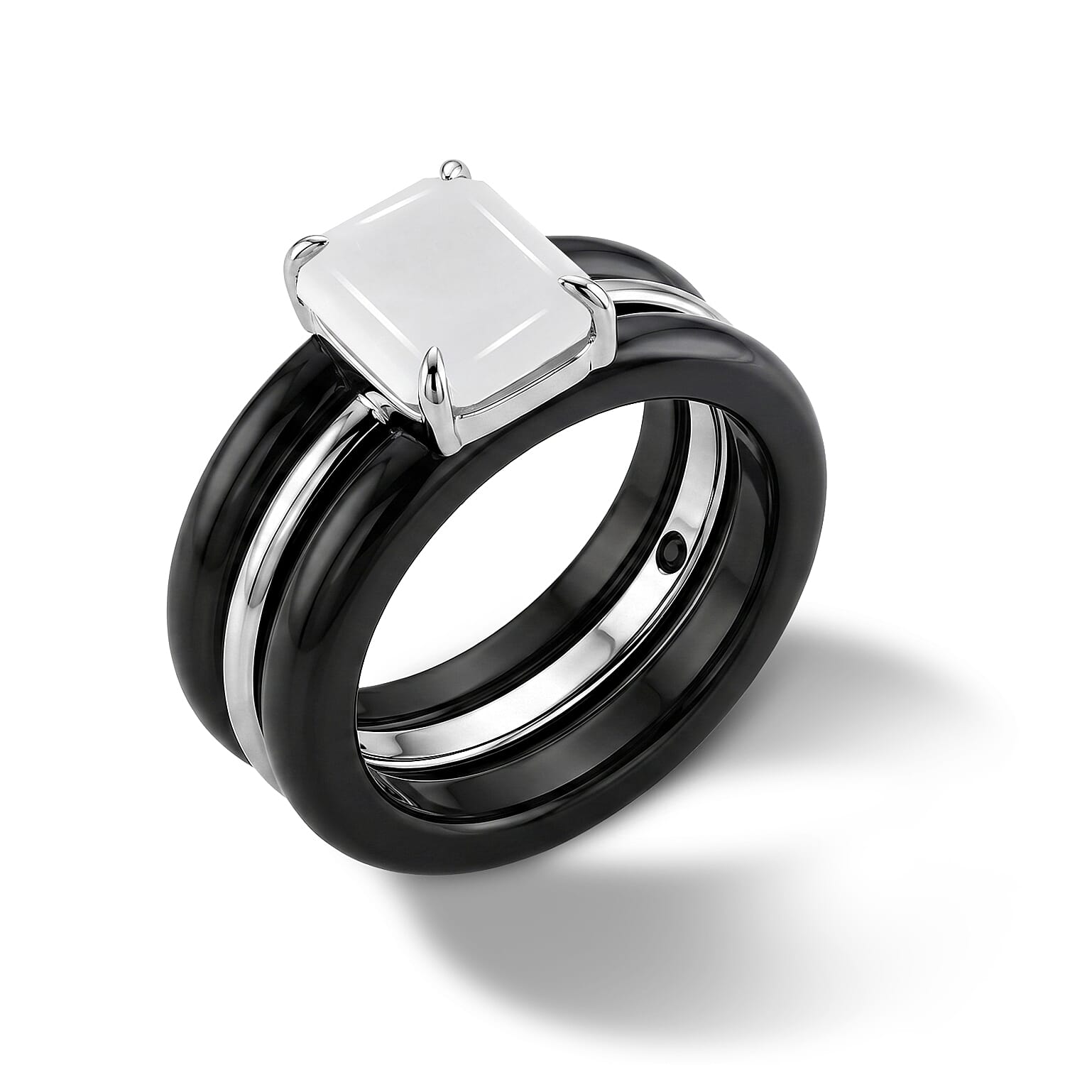 GP White Jade, Blue Sapphire, Black Jade Fancy Ring in Rhodium OverlaySterling Silver  22.910  Ct.