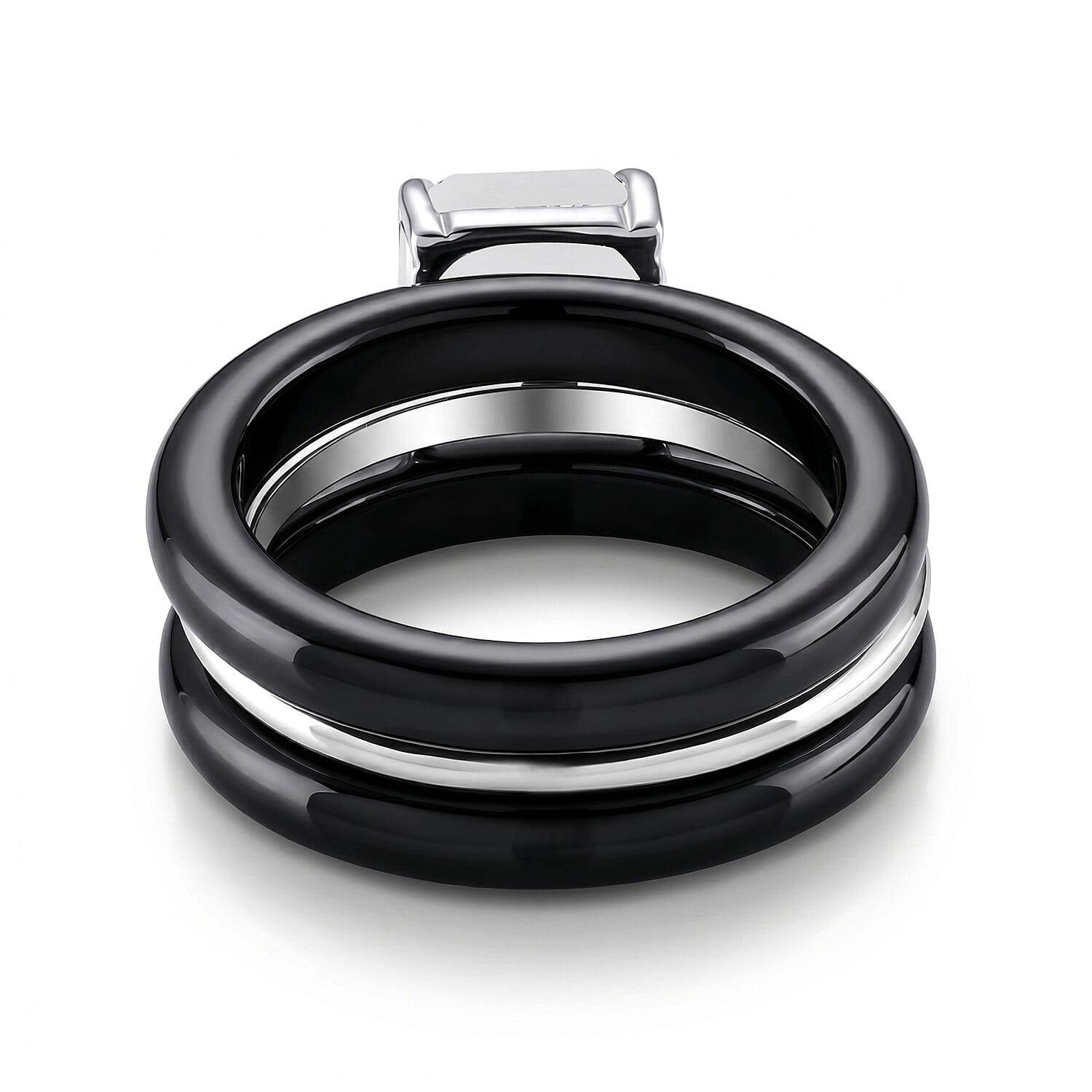 GP White Jade, Blue Sapphire, Black Jade Fancy Ring in Rhodium OverlaySterling Silver  22.910  Ct.