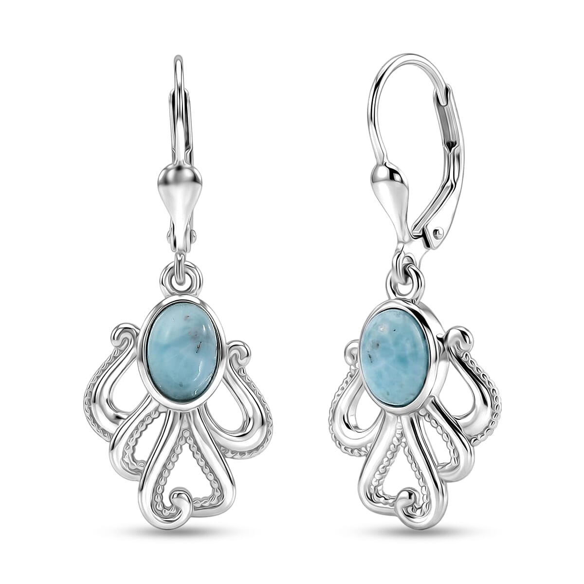 D'Joy - Larimar Lever Back Earring in Platinum Overlay Sterling Silver 1.00 Ct.