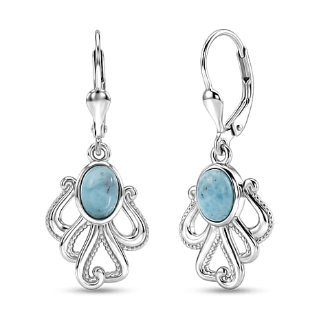 D'Joy - Larimar Lever Back Earring in Platinum Overlay Sterling Silver 1.00 Ct.