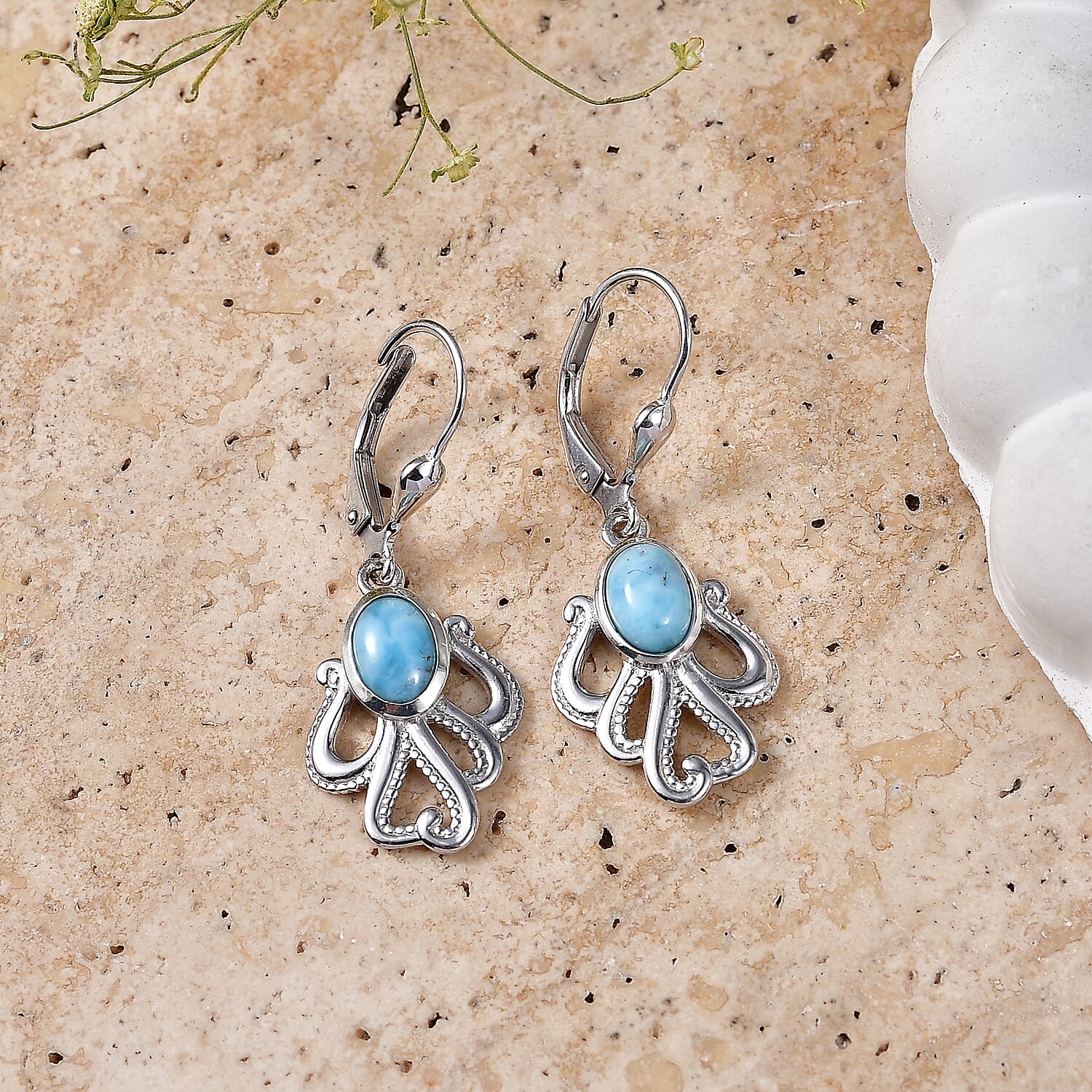 D'Joy - Larimar Lever Back Earring in Platinum Overlay Sterling Silver 1.00 Ct.