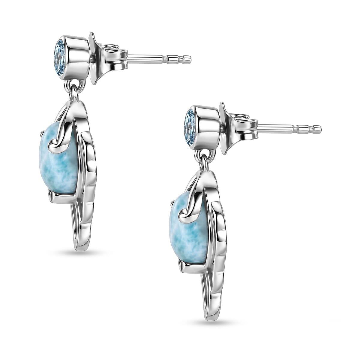 D'Joy - Larimar & Skyblue Topaz Dangling Earring with Push Post in Platinum Overlay Sterling Silver 3.00 Ct.