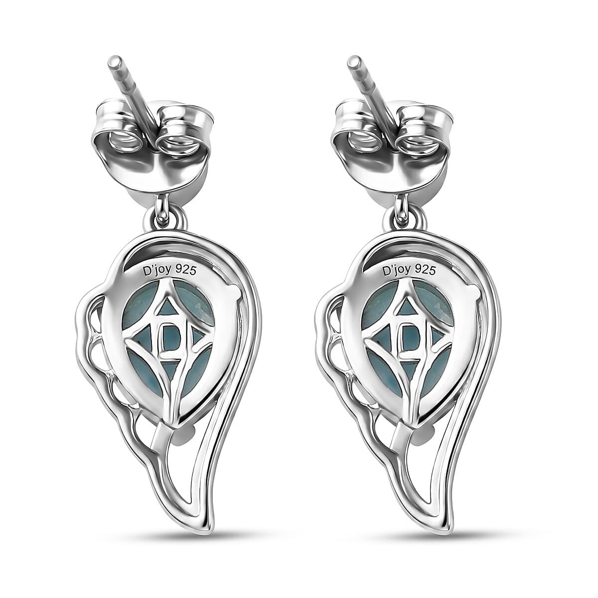 D'Joy - Larimar & Skyblue Topaz Dangling Earring with Push Post in Platinum Overlay Sterling Silver 3.00 Ct.
