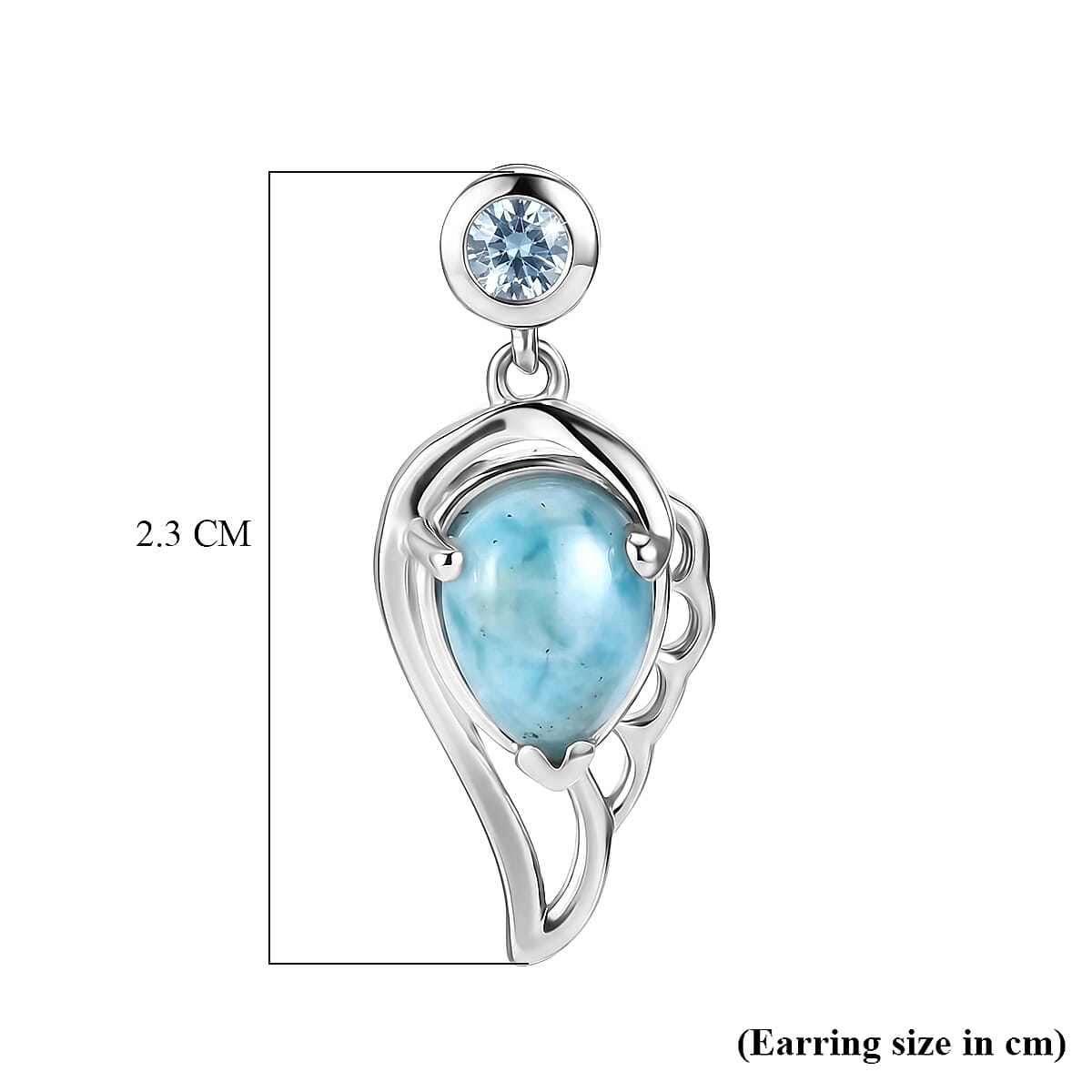 D'Joy - Larimar & Skyblue Topaz Dangling Earring with Push Post in Platinum Overlay Sterling Silver 3.00 Ct.