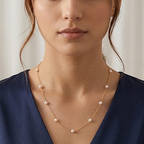 Tucson Buy 2026 - AAA High Lustre Japanese Akoya Pearl Adjustable Necklace (Size - 18-2 Ext) in Yellow Gold Plated Sterling Silver