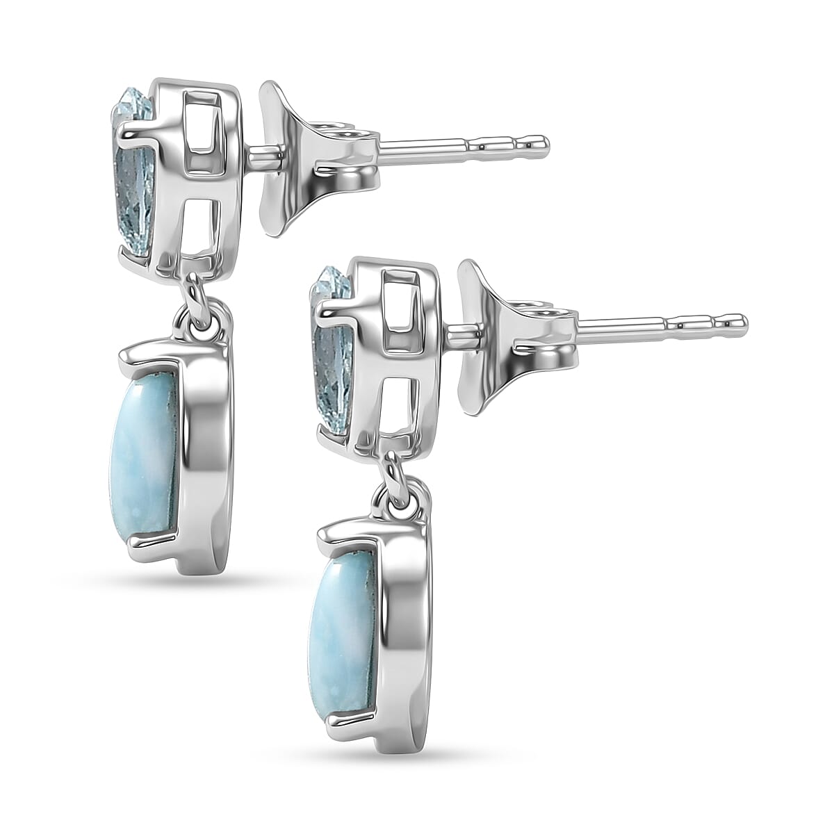 D'Joy - Larimar & Skyblue Topaz Dangling Earring with Push Post in Platinum Overlay Sterling Silver 2.78 Ct.