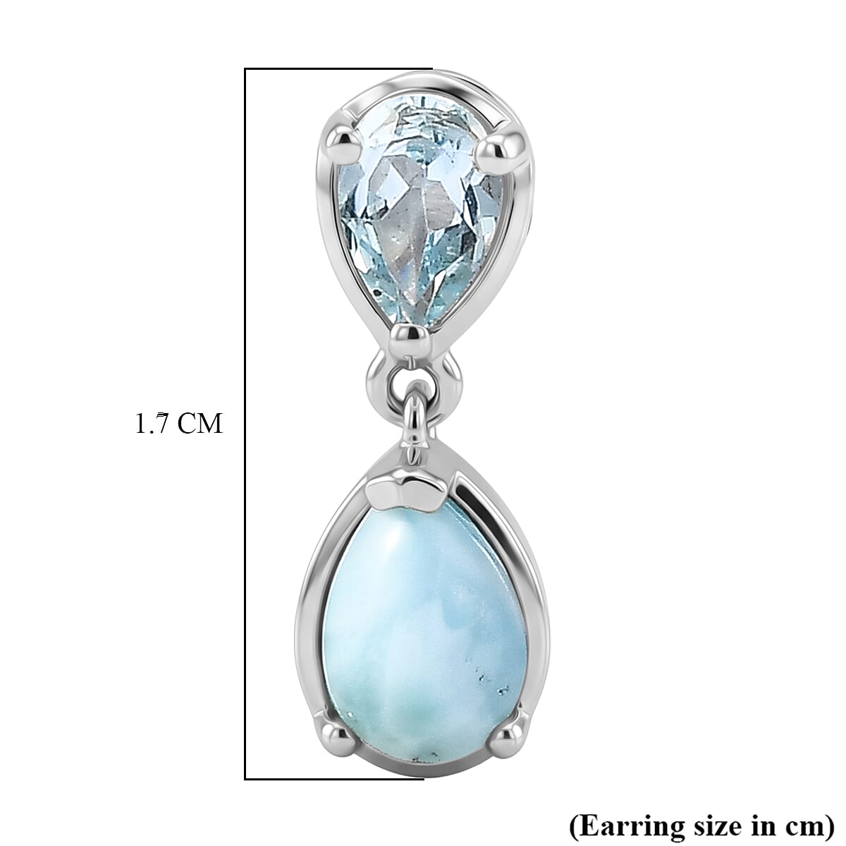 D'Joy - Larimar & Skyblue Topaz Dangling Earring with Push Post in Platinum Overlay Sterling Silver 2.78 Ct.
