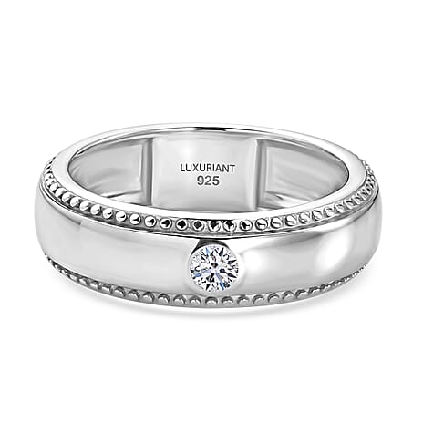 Luxuriant - Lab Grown Diamond (SI-G-H) Solitaire Band Ring in Platinum Overlay Sterling Silver