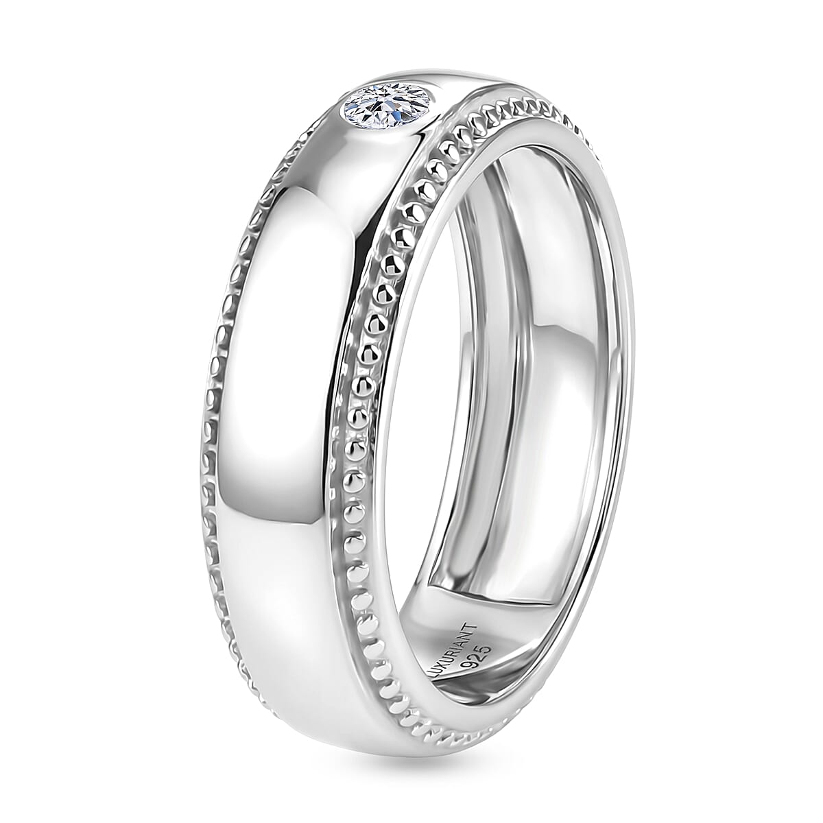 Luxuriant - Lab Grown Diamond (SI-G-H) Solitaire Band Ring in Platinum Overlay Sterling Silver