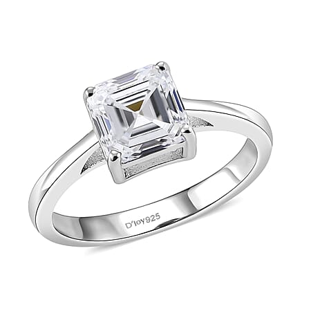 D'Joy - GRA Certified Moissanite Solitaire Ring in Rhodium Overlay Sterling Silver 2.00 Ct.