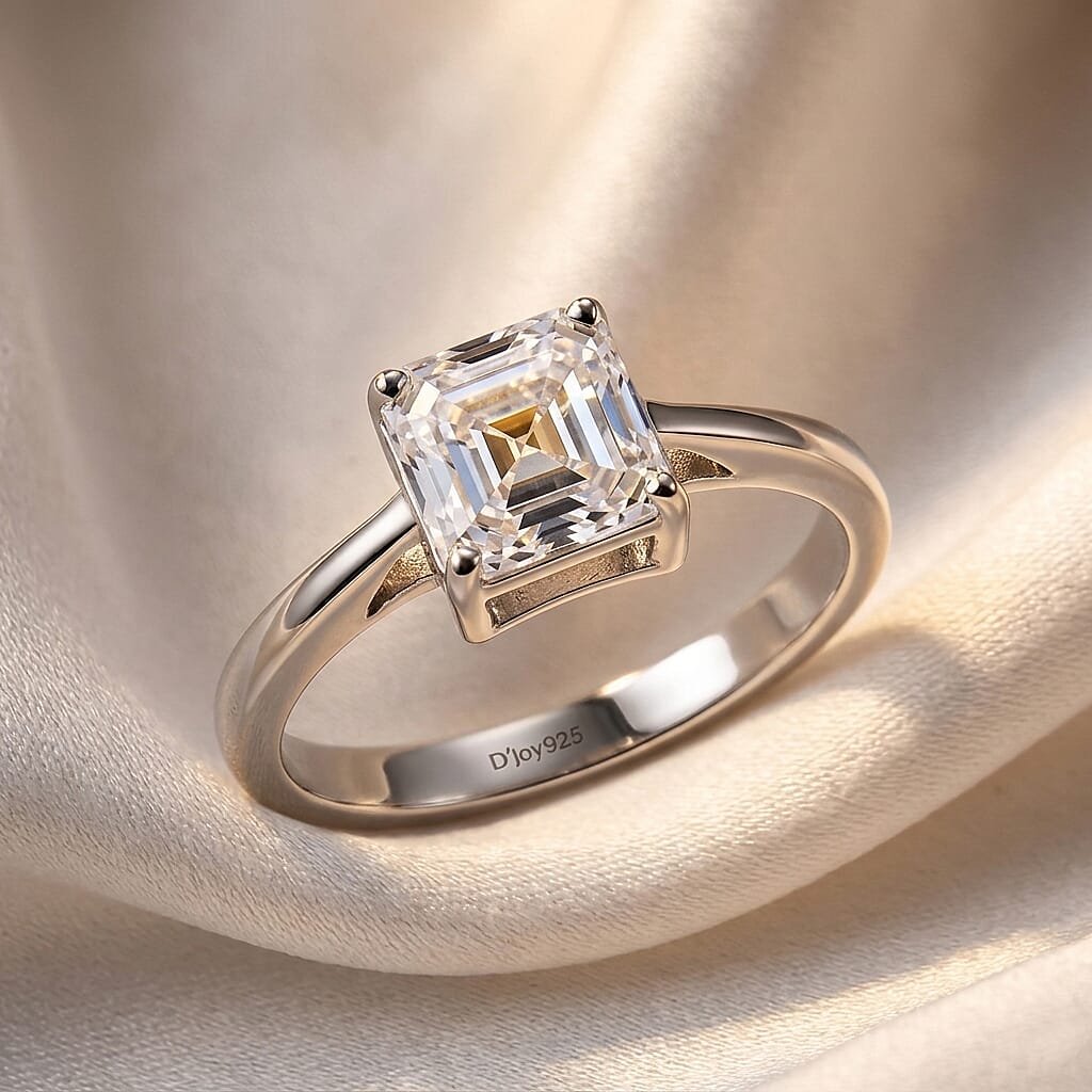 D'Joy - GRA Certified Moissanite Solitaire Ring in Rhodium Overlay Sterling Silver 2.00 Ct.