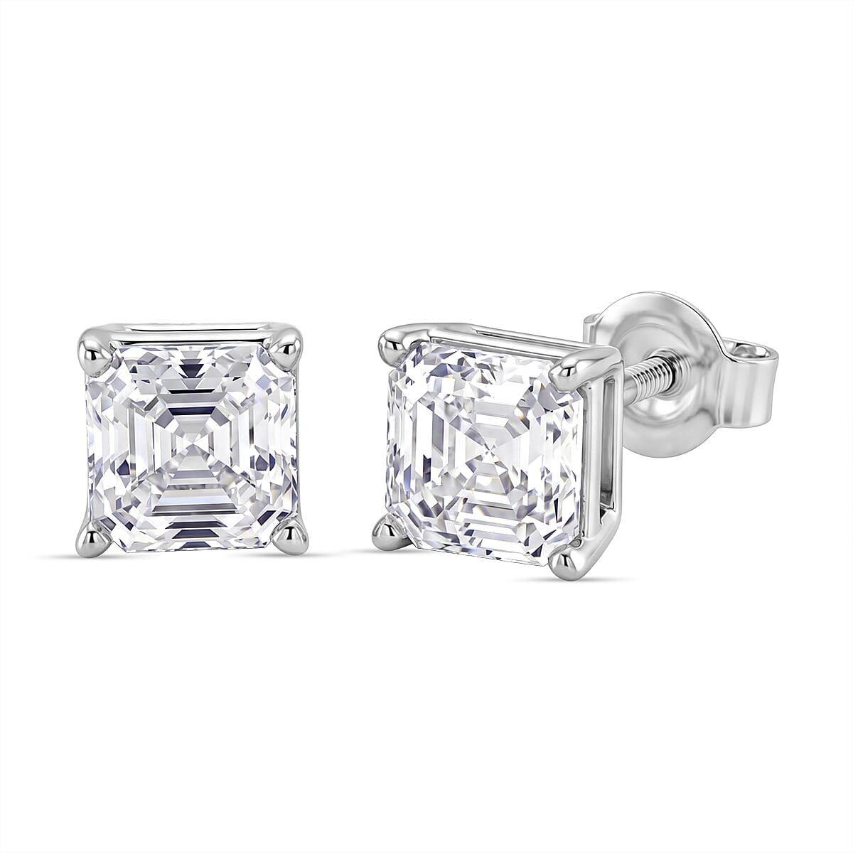 D'Joy - GRA Certified Moissanite Solitaire Stud Push Post Earring in Rhodium Overlay Sterling Silver 2.00 Ct.