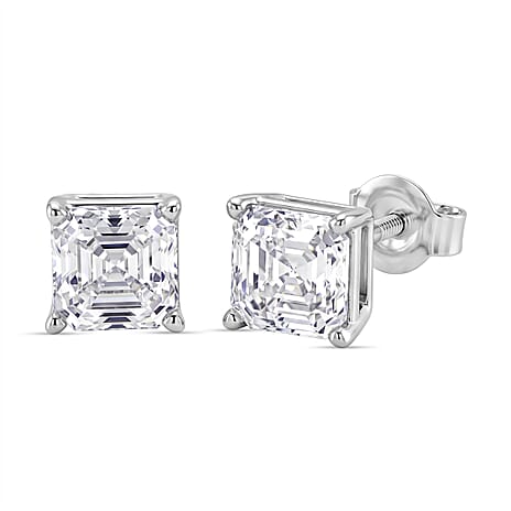 D'Joy - GRA Certified Moissanite Solitaire Stud Push Post Earring in Rhodium Overlay Sterling Silver 2.00 Ct.