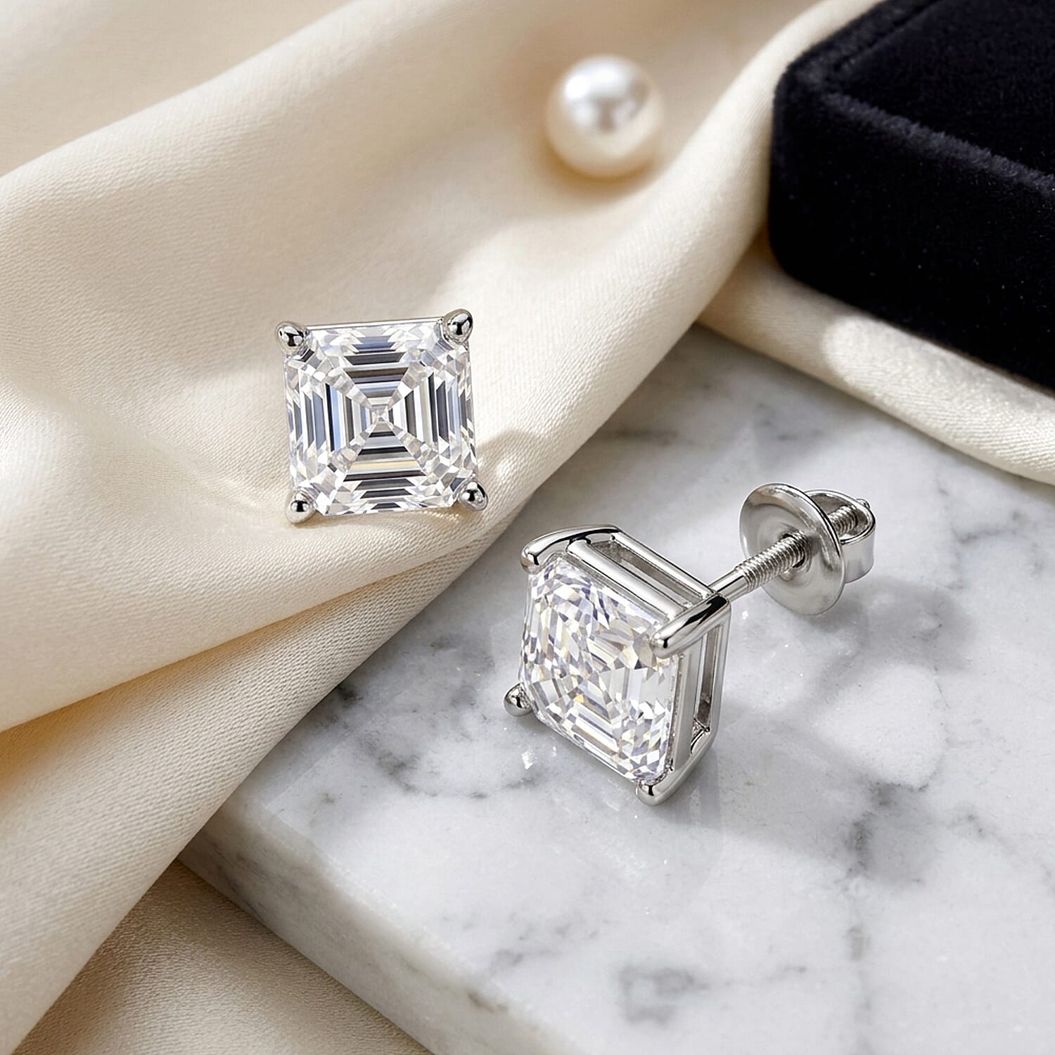 D'Joy - GRA Certified Moissanite Solitaire Stud Push Post Earring in Rhodium Overlay Sterling Silver 2.00 Ct.