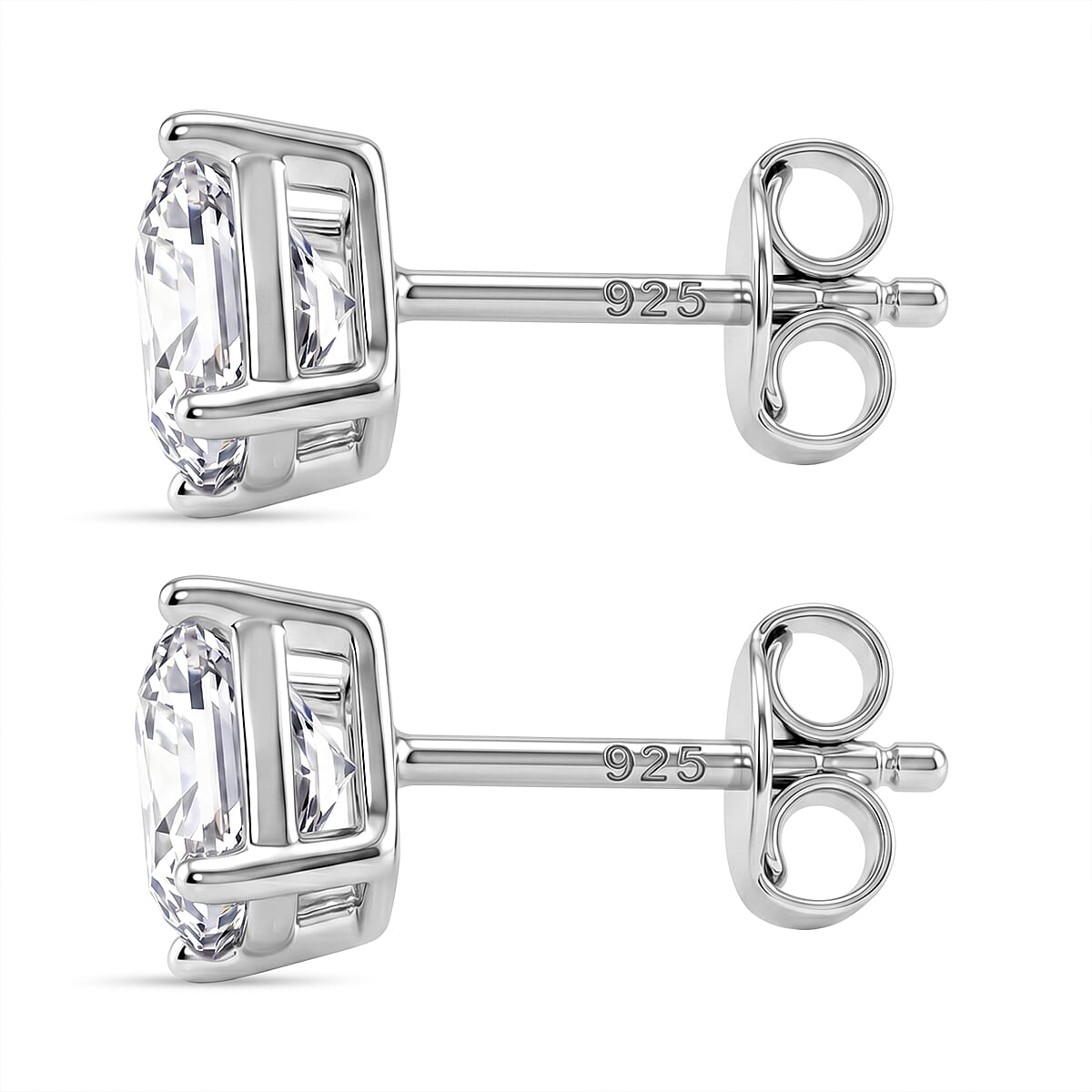 D'Joy - GRA Certified Moissanite Solitaire Stud Push Post Earring in Rhodium Overlay Sterling Silver 2.00 Ct.