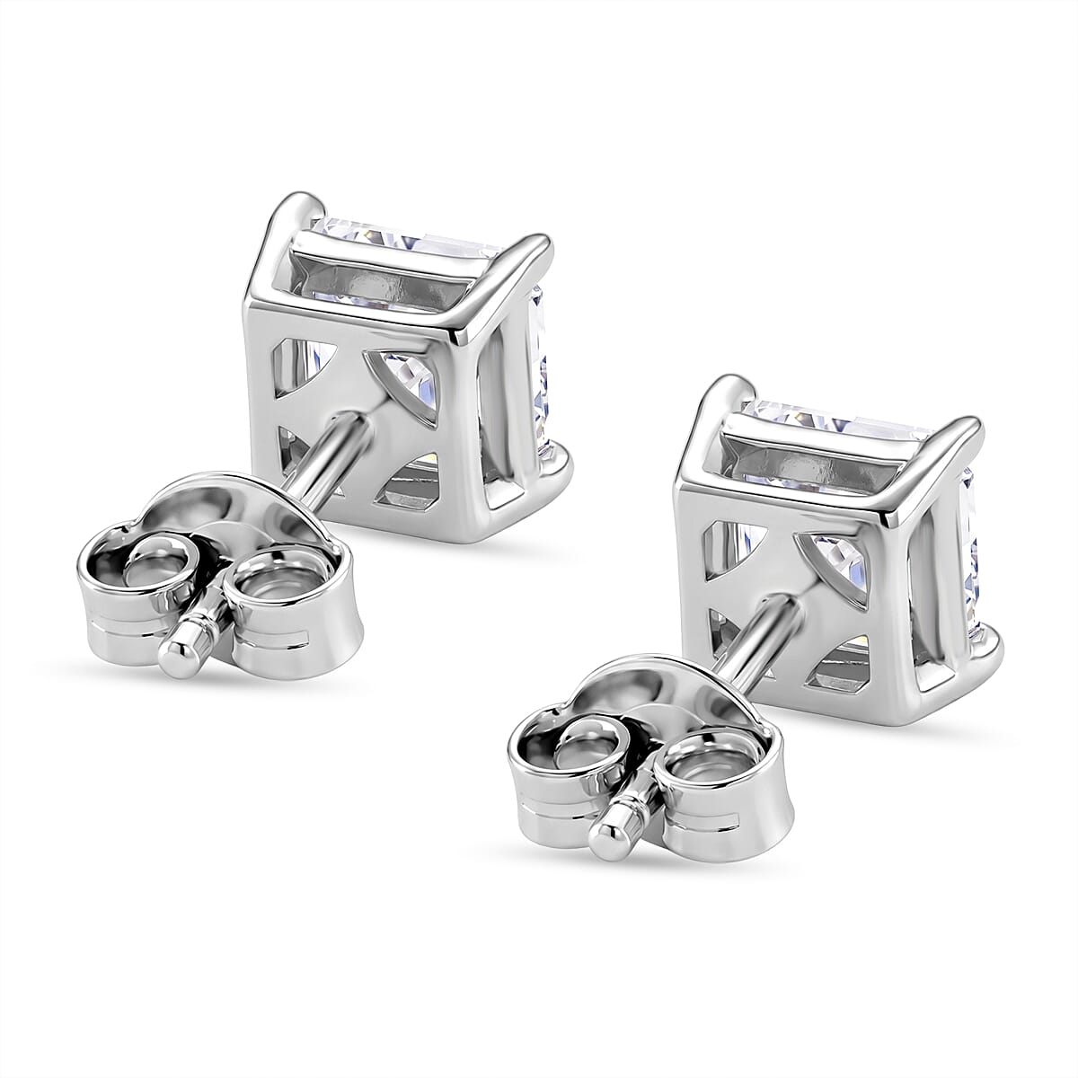 D'Joy - GRA Certified Moissanite Solitaire Stud Push Post Earring in Rhodium Overlay Sterling Silver 2.00 Ct.