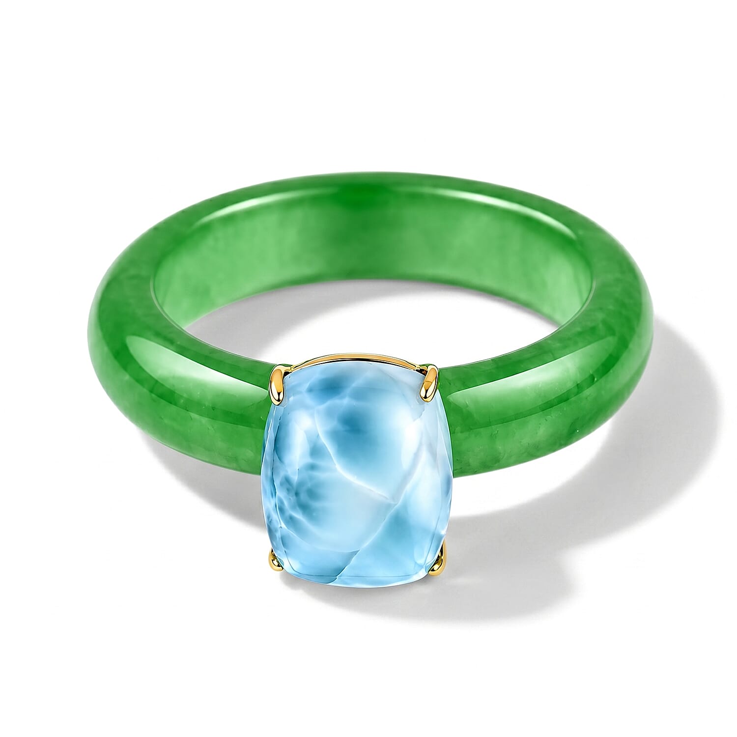 D'Joy - Natural Larimar & Enhanced Green Jade Solitaire Ring in Yellow Gold Plated Sterling Silver 15.00 Ct.