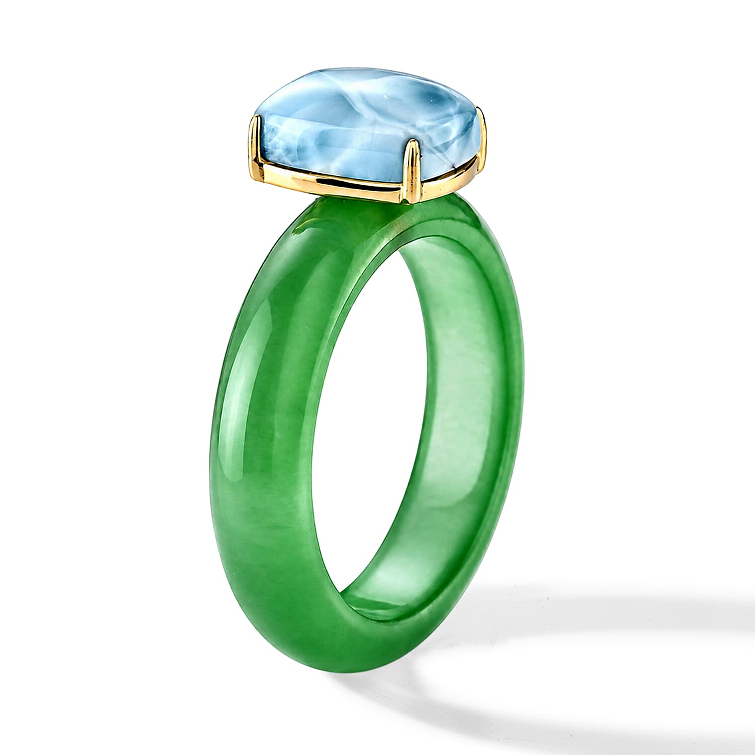 D'Joy - Natural Larimar & Enhanced Green Jade Solitaire Ring in Yellow Gold Plated Sterling Silver 15.00 Ct.