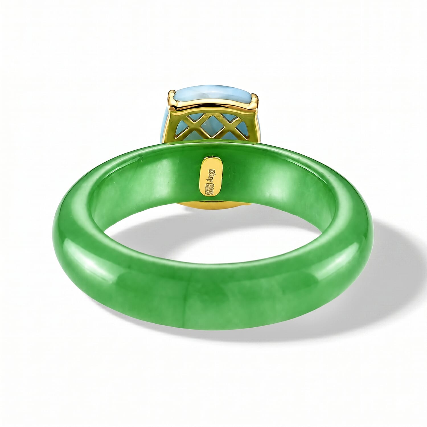 D'Joy - Natural Larimar & Enhanced Green Jade Solitaire Ring in Yellow Gold Plated Sterling Silver 15.00 Ct.