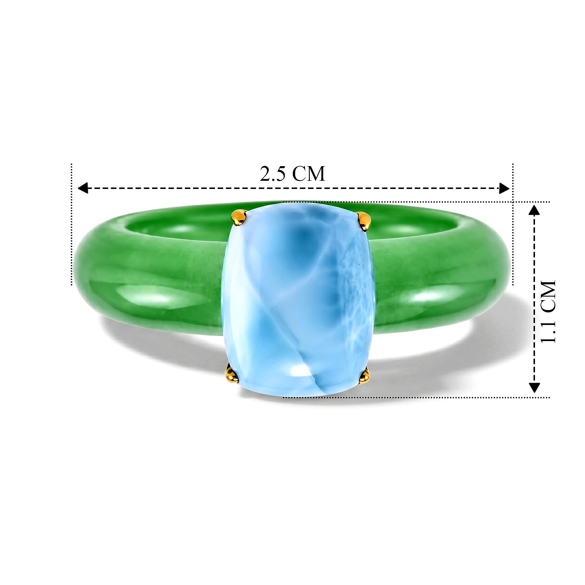 D'Joy - Natural Larimar & Enhanced Green Jade Solitaire Ring in Yellow Gold Plated Sterling Silver 15.00 Ct.