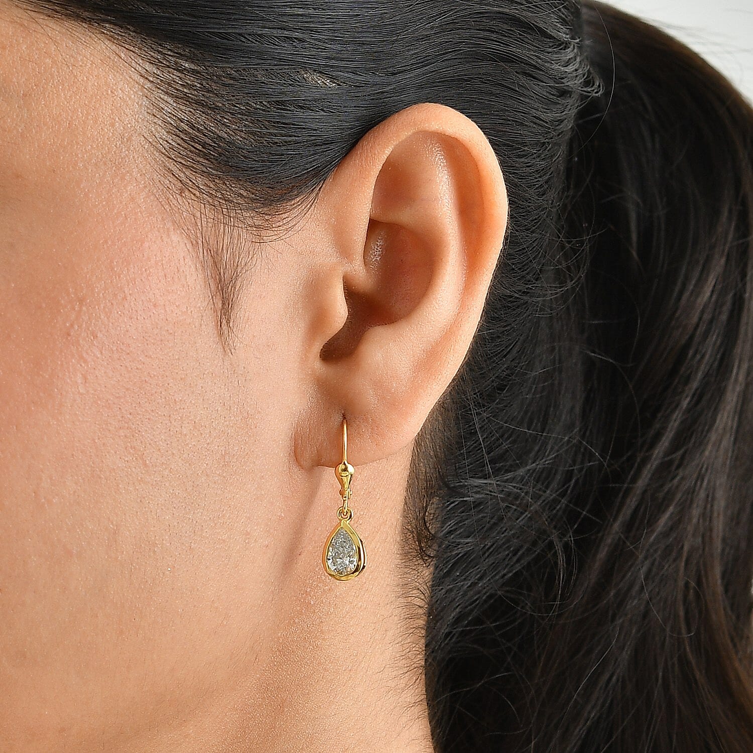 Luxuriant - Lab Grown Diamond (SI-G-H) Solitaire Lever Back Earring in 18K Vermeil Yellow Gold Plated Sterling Silver 2.00 Ct.
