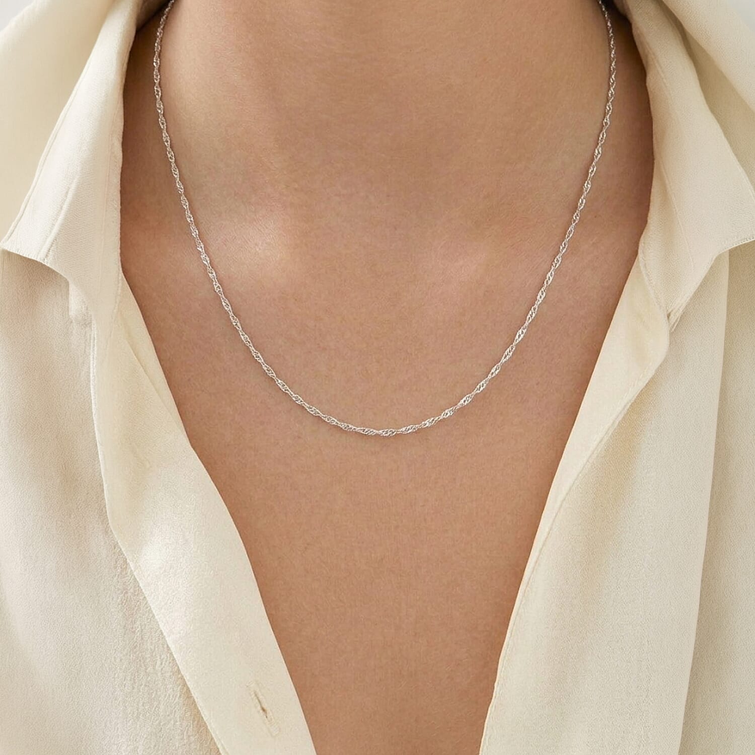 9K White Gold Curb Chain with Spring Ring Clasp (Size - 16)