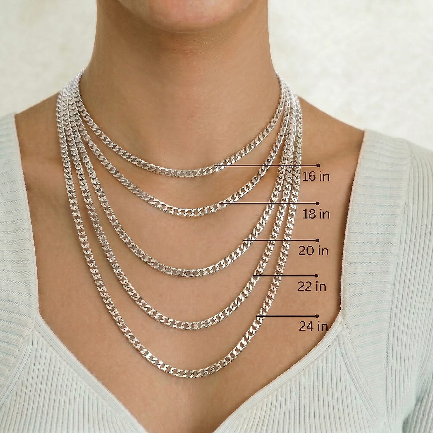9K White Gold Curb Chain with Spring Ring Clasp (Size - 16)
