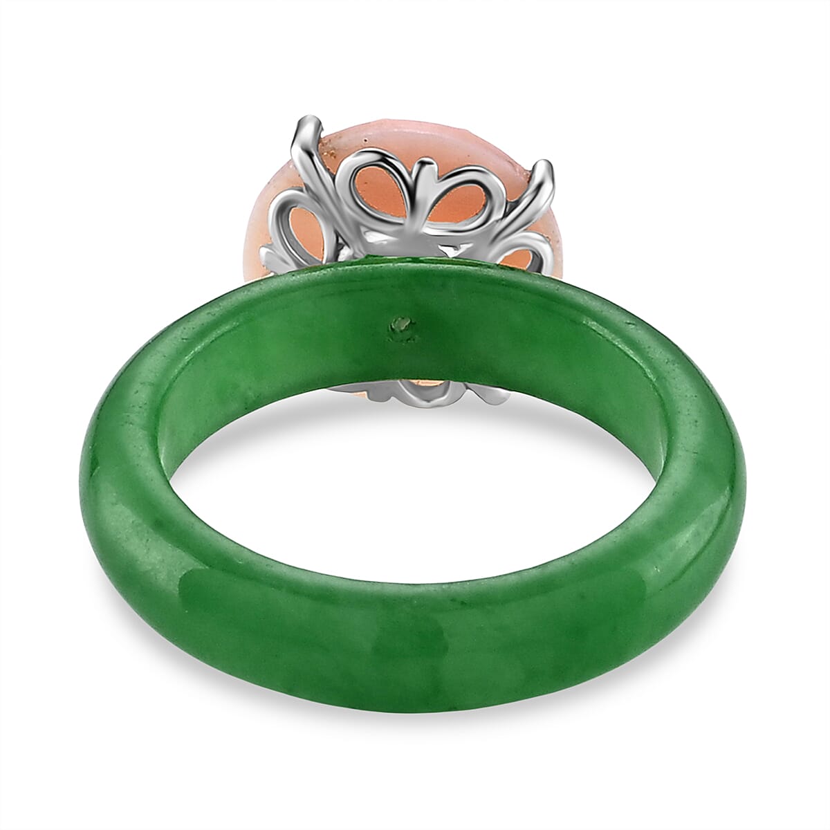 D'Joy Pink Mother Of Pearl, Dyed Green Jade Ring in Rhodium OverlaySterling Silver  30.500  Ct.