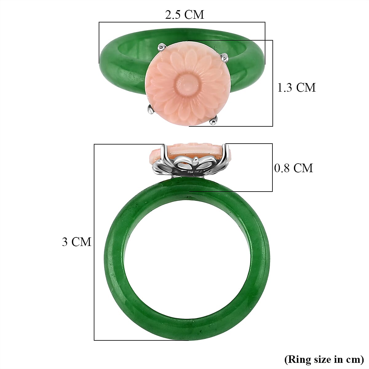 D'Joy Pink Mother Of Pearl, Dyed Green Jade Ring in Rhodium OverlaySterling Silver  30.500  Ct.