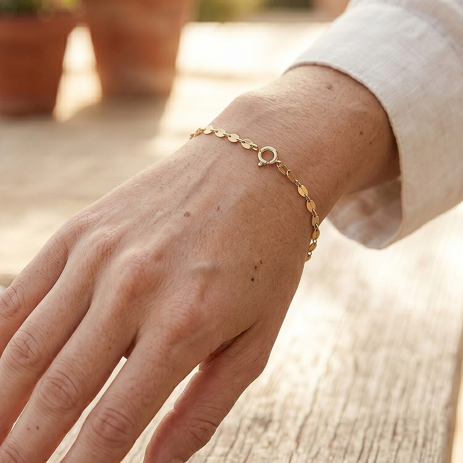 9K Yellow Gold Adjustable Bracelet (Size - 6.5-7.5) with Spring Ring Clasp