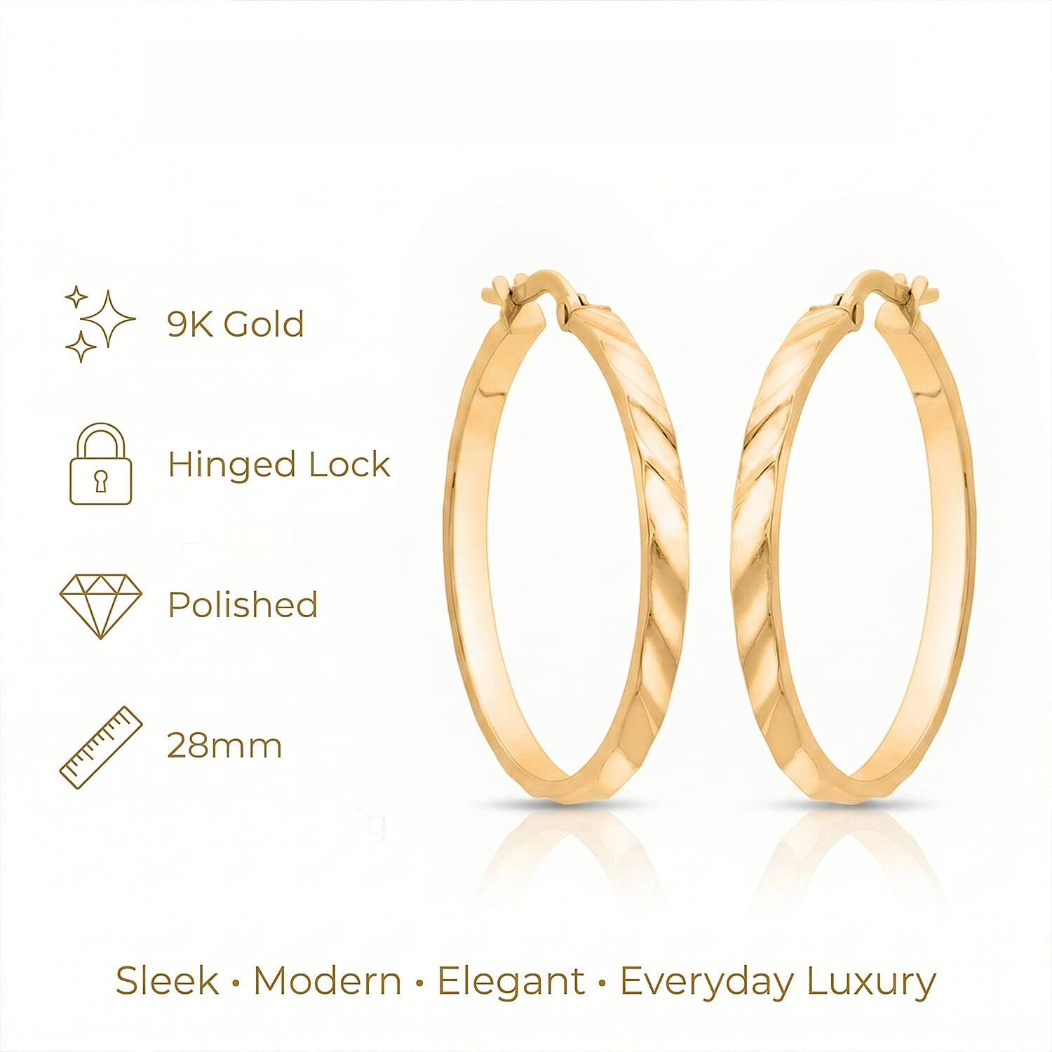 9K Yellow Gold Hoop Earring with Clasp