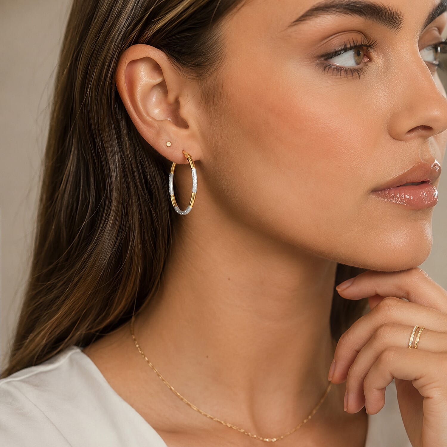9K Yellow Gold Earring with Clasp in Two Tone Plating