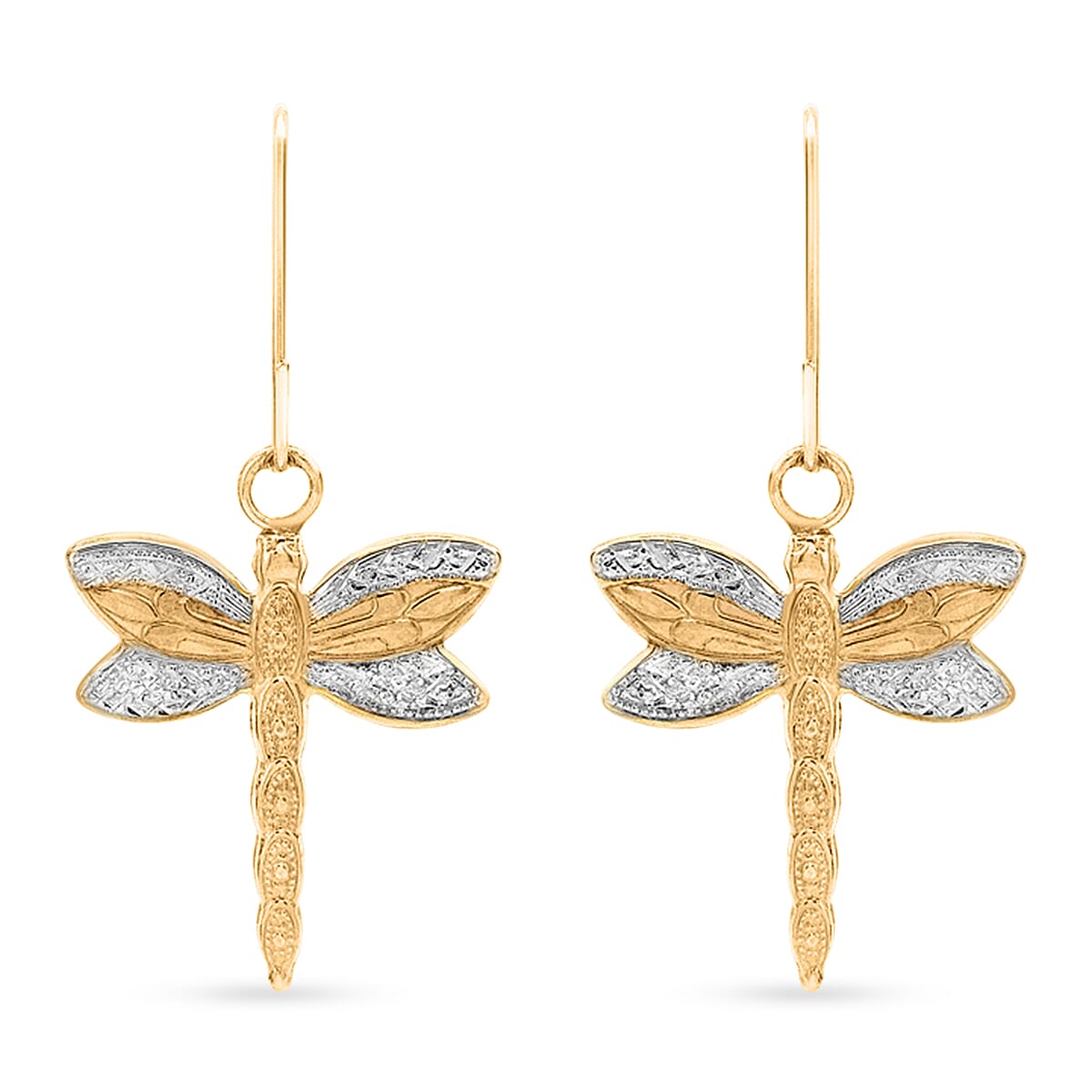 9K Yellow & White Gold Dragonfly Drop Earring with Hook