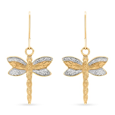 9K Yellow & White Gold Dragonfly Drop Earring with Hook