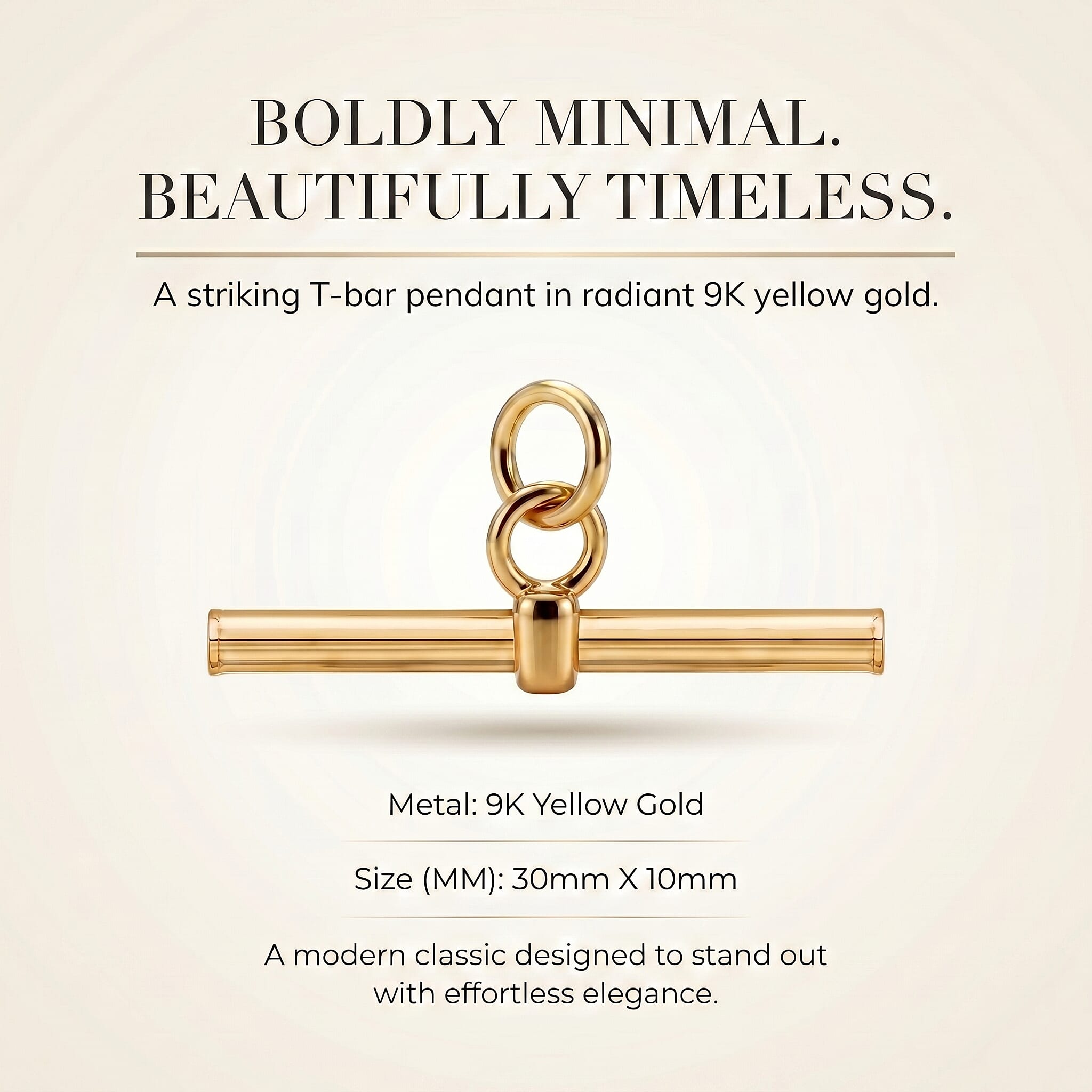 9K Yellow Gold T-Bar Pendant