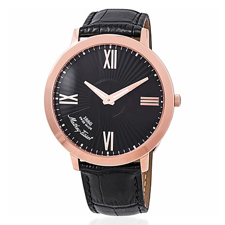 MATHEY TISSOT Darius Swiss Ronda 762 Quartz 5ATM WR Black Dial - Rose Case Mens Watch with Black Leather Strap