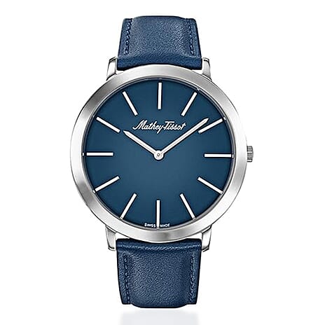 MATHEY TISSOT Darius Swiss Ronda 762 Quartz 5ATM WR Blue Dial - Silver Case Mens Watch with Blue Leather Strap