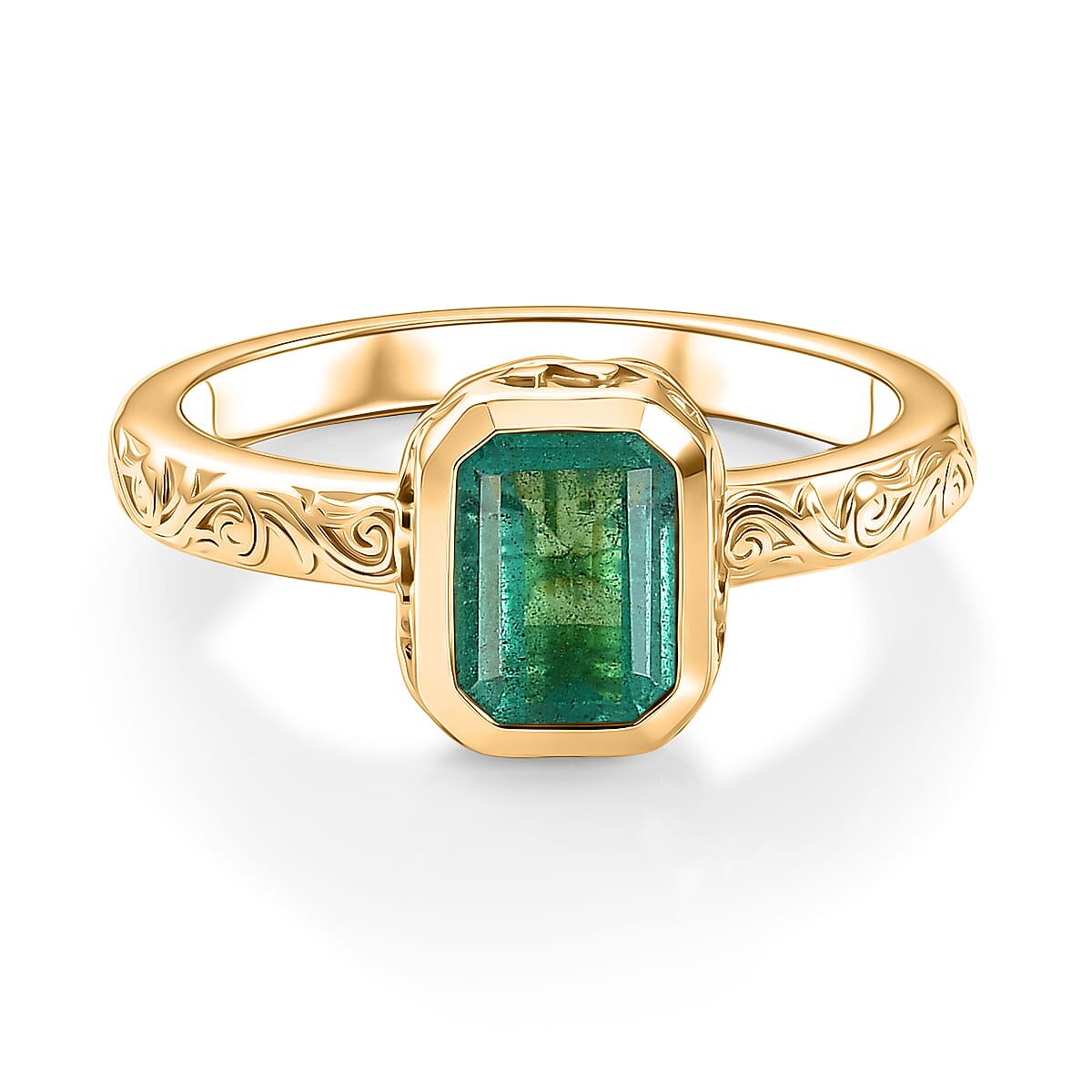 GP Family Legacy Italy - AAA Gemfields Zambian Emerald & Blue Sapphire Ring in 18K Vermeil Yellow Gold Plated Sterling Silver 1.10 Ct.