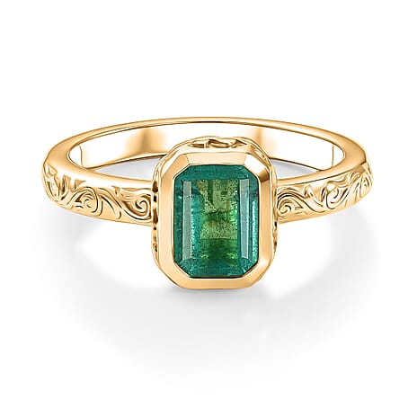 GP Family Legacy Italy - AAA Gemfields Zambian Emerald & Blue Sapphire Ring in 18K Vermeil Yellow Gold Plated Sterling Silver 1.10 Ct.