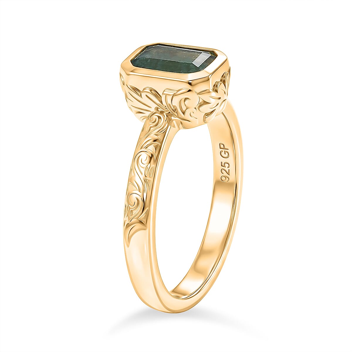 GP Family Legacy Italy - AAA Gemfields Zambian Emerald & Blue Sapphire Ring in 18K Vermeil Yellow Gold Plated Sterling Silver 1.10 Ct.