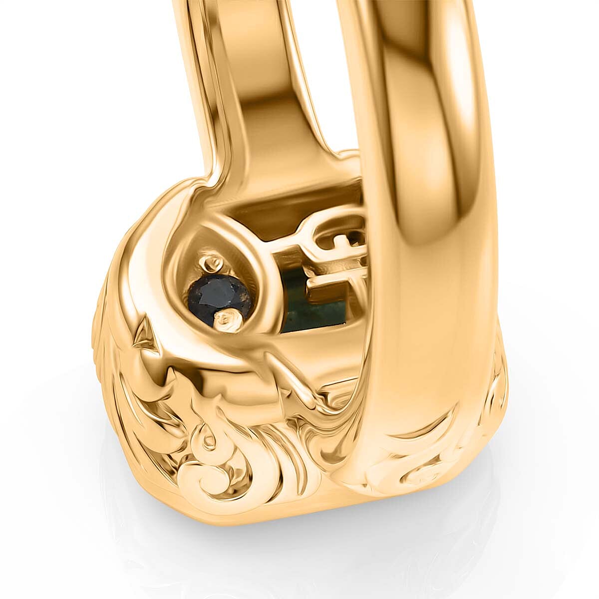 GP Family Legacy Italy - AAA Gemfields Zambian Emerald & Blue Sapphire Ring in 18K Vermeil Yellow Gold Plated Sterling Silver 1.10 Ct.