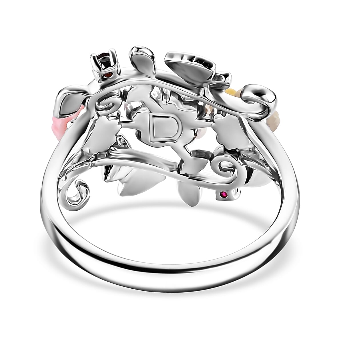 D'Joy - Multi-Gemstone Floral Vine Ring in Rhodium Overlay Sterling Silver 2.00 Ct.